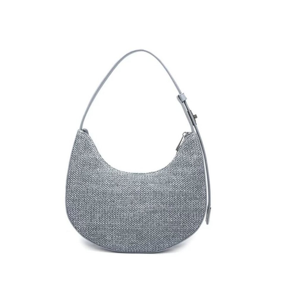 LIKE DREAMS Luna straw and vegan leather shoulder bag - Soft Light Blue
